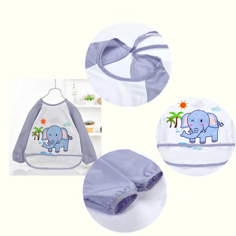Cute Baby Bibs Apron Cartoon Animals Bandana Bib Adjustable Burp Cloths Feeding with Long Sleeves Bib Baby Stuff for Newborns