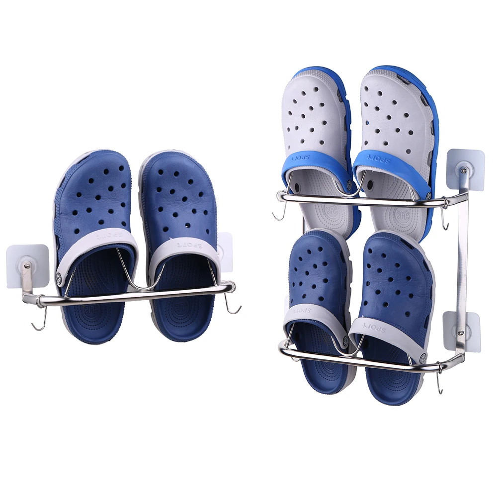 

Wall Mounted Shoe Rack Stainless Steel Wall Hanging Shoes Organizer Slippers Hanging Shelf Bathroom Wall Slippers Storage Rack