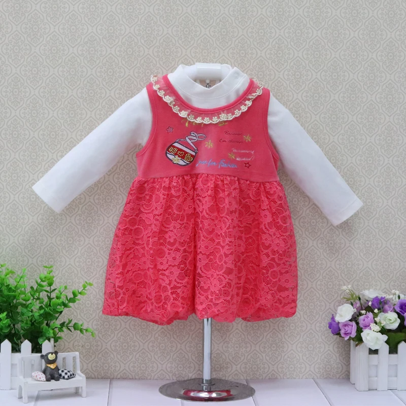 

2016 Little Q Baby girl lace princess cute long sleeve spring velvet clothing set ball gown children dress with white t shirt