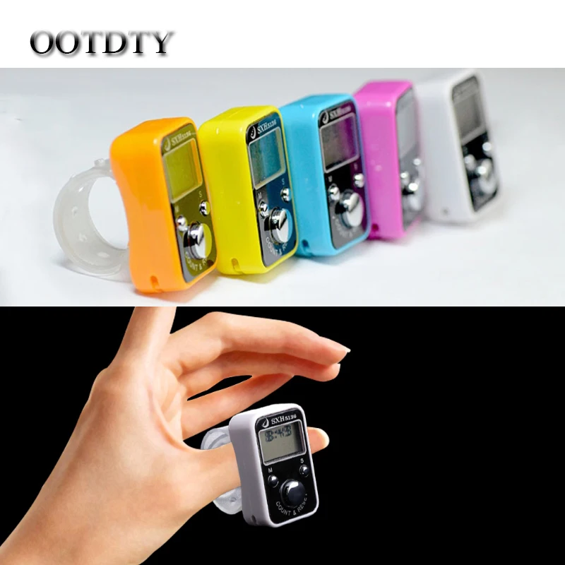 

OOTDTY 5 digit LCD screen display Digital Golf Sport Finger Hand Held Ring Tally Counter w/ Clock Time dorp shipping