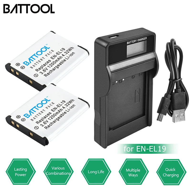 Batcool 1.2Ah EN-EL19 EN EL9 аккумулятор ЖК USB зарядное устройство для Nikon Coolpix S33 S32 S3600 S3700 S4300