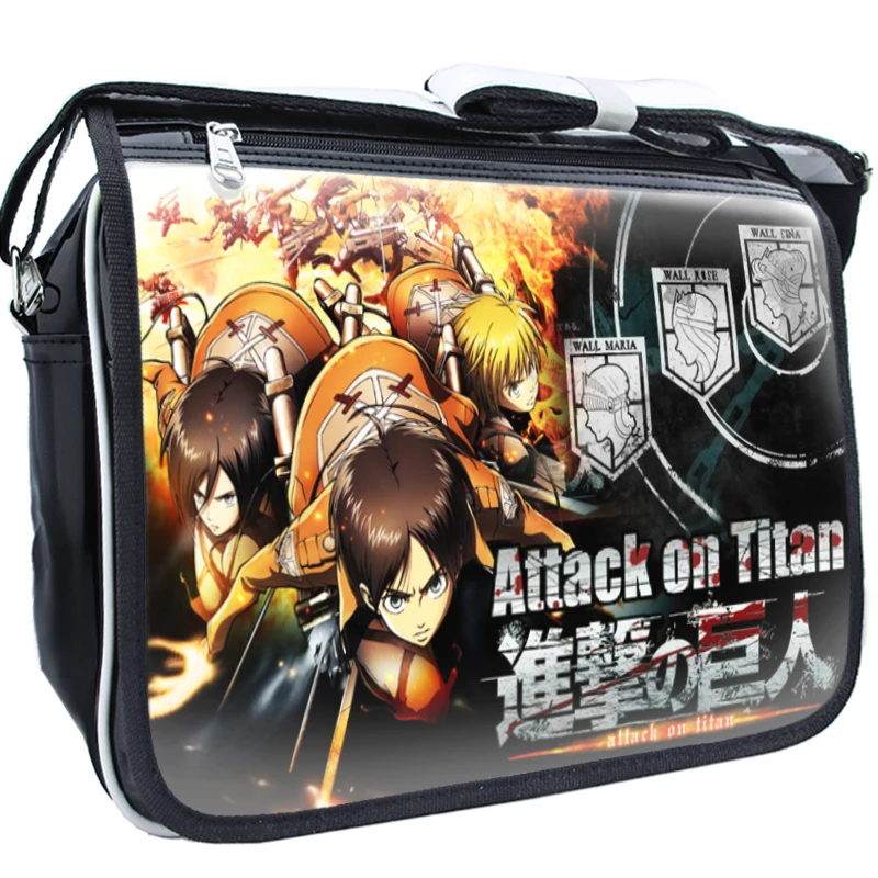 

Attack On Titan School Student Shoulder Bag Japanese Anime PU PVC Printed Boys Girls Casual Zipper Crossbody Bags Messenger Bag