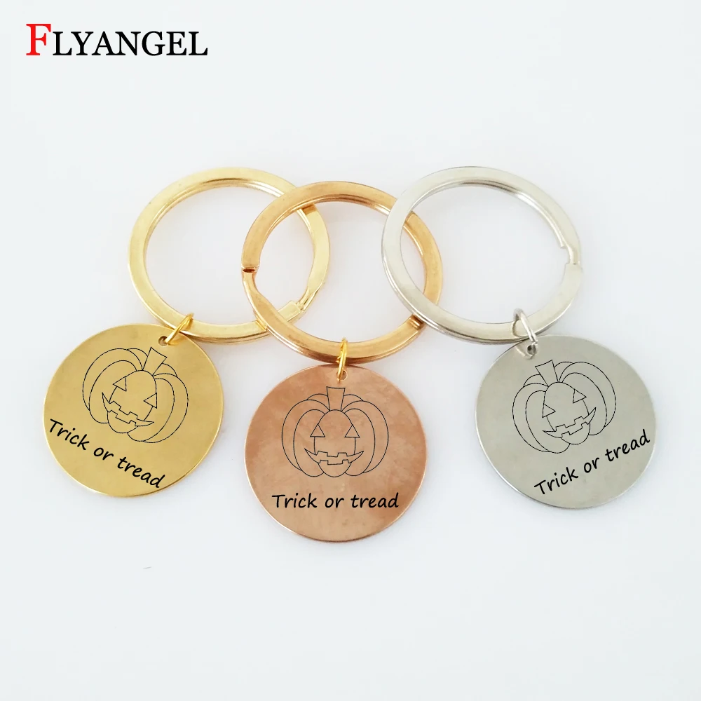Funny Trick or tread Key Ring Stainless Steel Chain Jewelry Halloween Pumpkin Lantern Print Pendant Keychains for Children | Украшения и