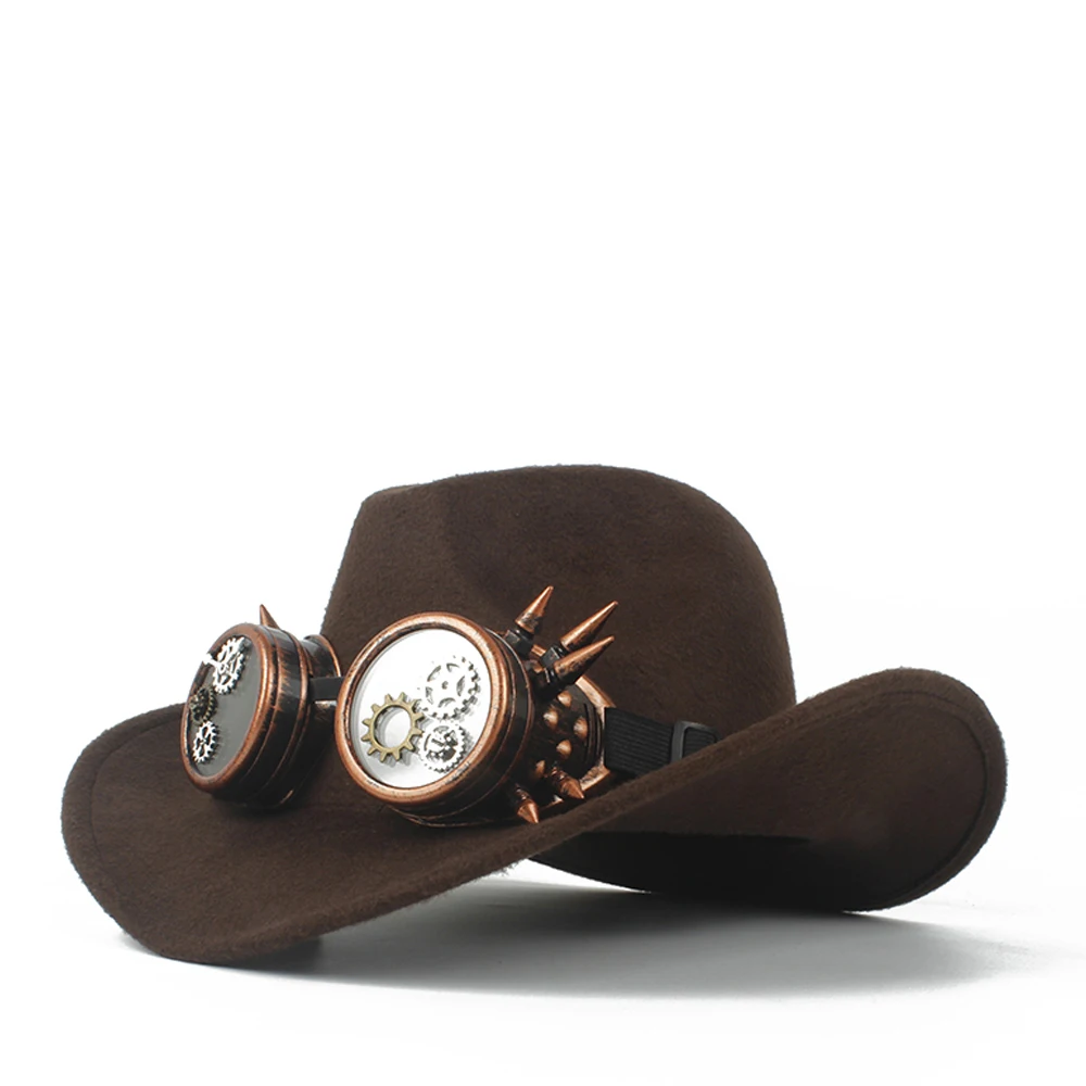 

2019 Women Men Steapunk Hollow Western Cowboy Hat Roll-up Brim Gentleman Outblack Sombrero Hombre Jazz Cap Size 56-58