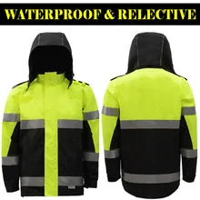 SFVEST HI VIZ VIS STANDARD PARKA WATERPROOF WORKWEAR COAT REFLECTIVE SECURITY PROTECTION JACKET FREE POST
