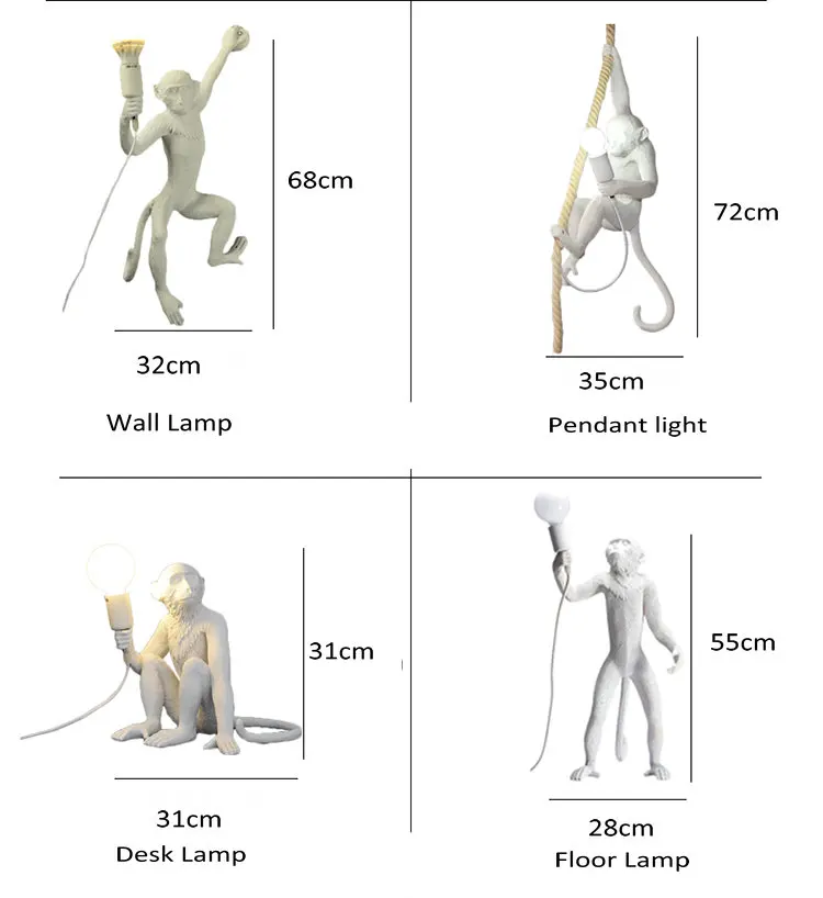 Светильник в виде обезьяны, современный подвесной светильник, AC110V-220V, подставка из смолы, торшер для бара, кофе, гостиной, детского внутреннего освещения, белый цвет