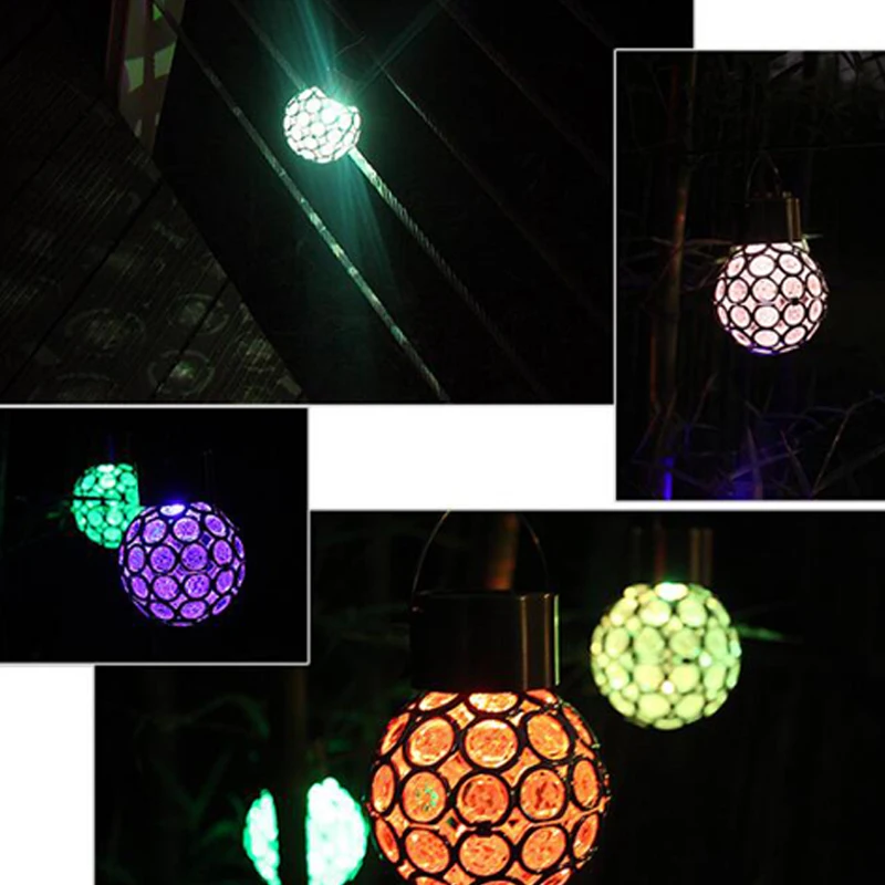 Solar Lamp Outdoor Waterproof LED Solar Light Colorful Hollow Ball Hanging Lamp LED Solar Powered Control Lamps Light Yard Lamp (4)