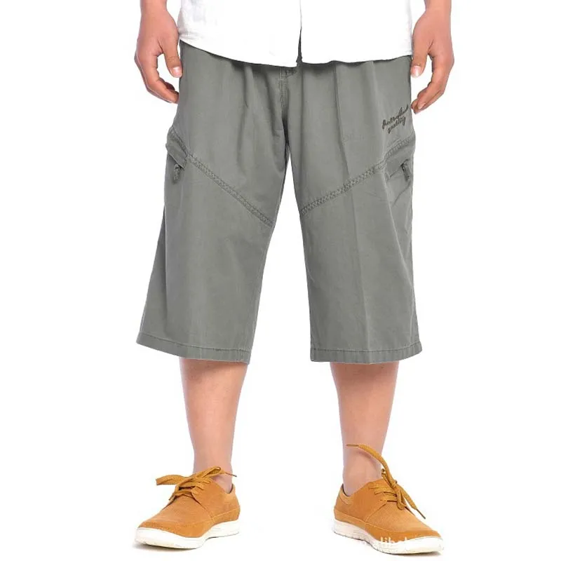

Mens Summer Casual Shorts Cotton Calf-Length Loose Cargo Mens Shorts Plus Size Wide Leg Shorts XL-6XL