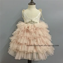 Розничная ; кружевное длинное платье на бретельках для девочек цвета шампанского; летнее многослойное платье принцессы без рукавов; торжественное длинное платье для дня рождения, свадьбы