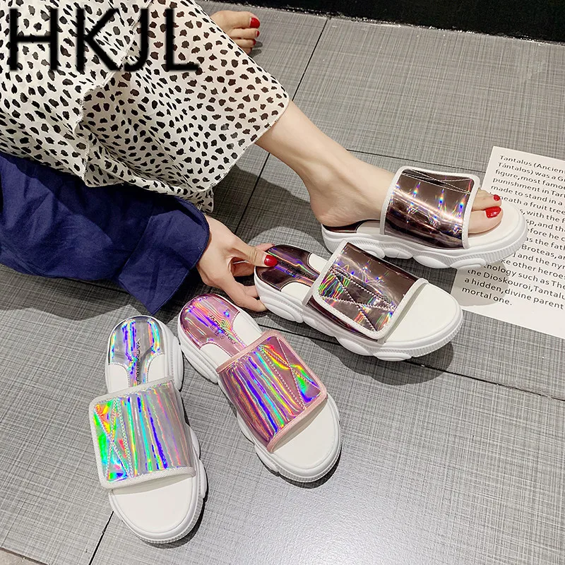 

HKJL Bear bottom summer new 2019 Roman women's slippers radiation surface word drag wild women's slippers beach shoes A616