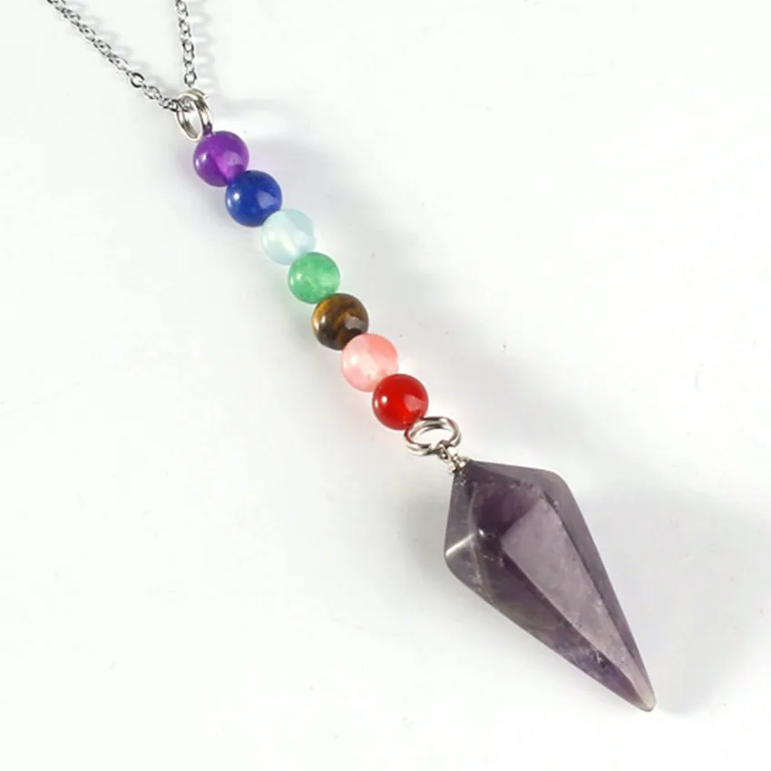 100-Unique 1Pcs Silver Plated Hexagonal Pyramid Pendant Healing Chakra Natural Purple Amethysts Necklace Charm Jewelry | Украшения и
