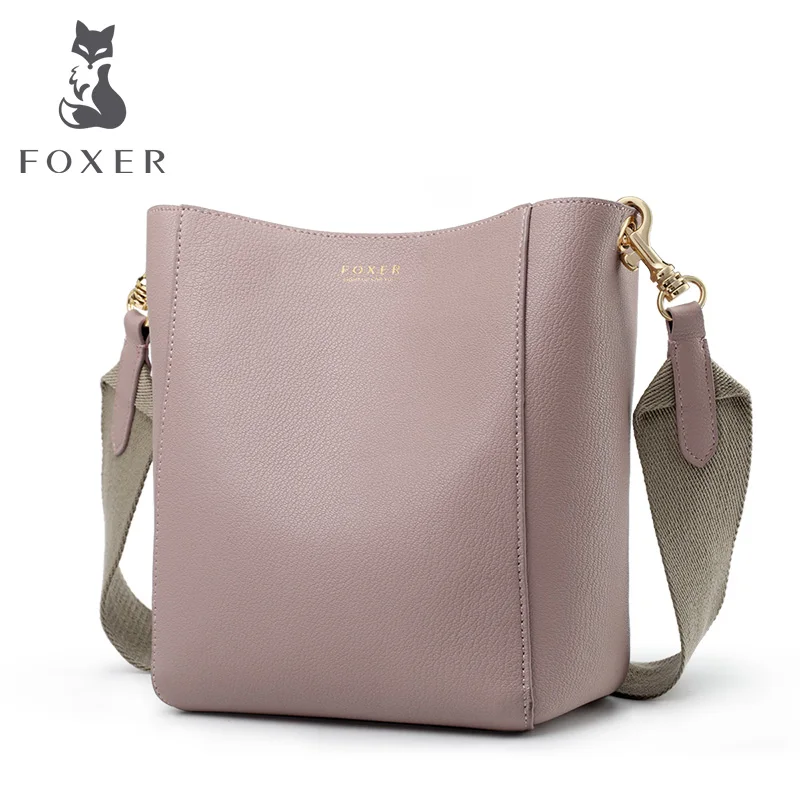 

FOXER Women Leather Bucket bag Large Capacity Mother's Bags Female Multi-function Fashion Messenger Bags Valentine's Day Gift