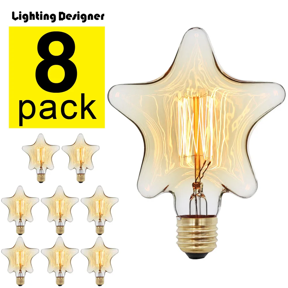 

8Pieces/Pack Edison Bulb Vintage Incandescent Light Bulb 40Watts 220/240V E27 Decorative Light Bulb Star Squirrel Warm White