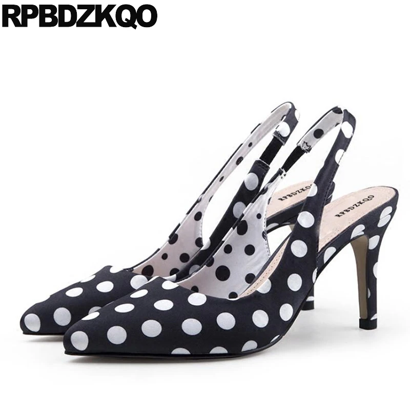 

Thick Shoes Slingback Pointed Toe Women Nude Heels Polka Dot Strap Mules Slipper High Pumps Sandals Mesh Runway Size 33 3 Inch