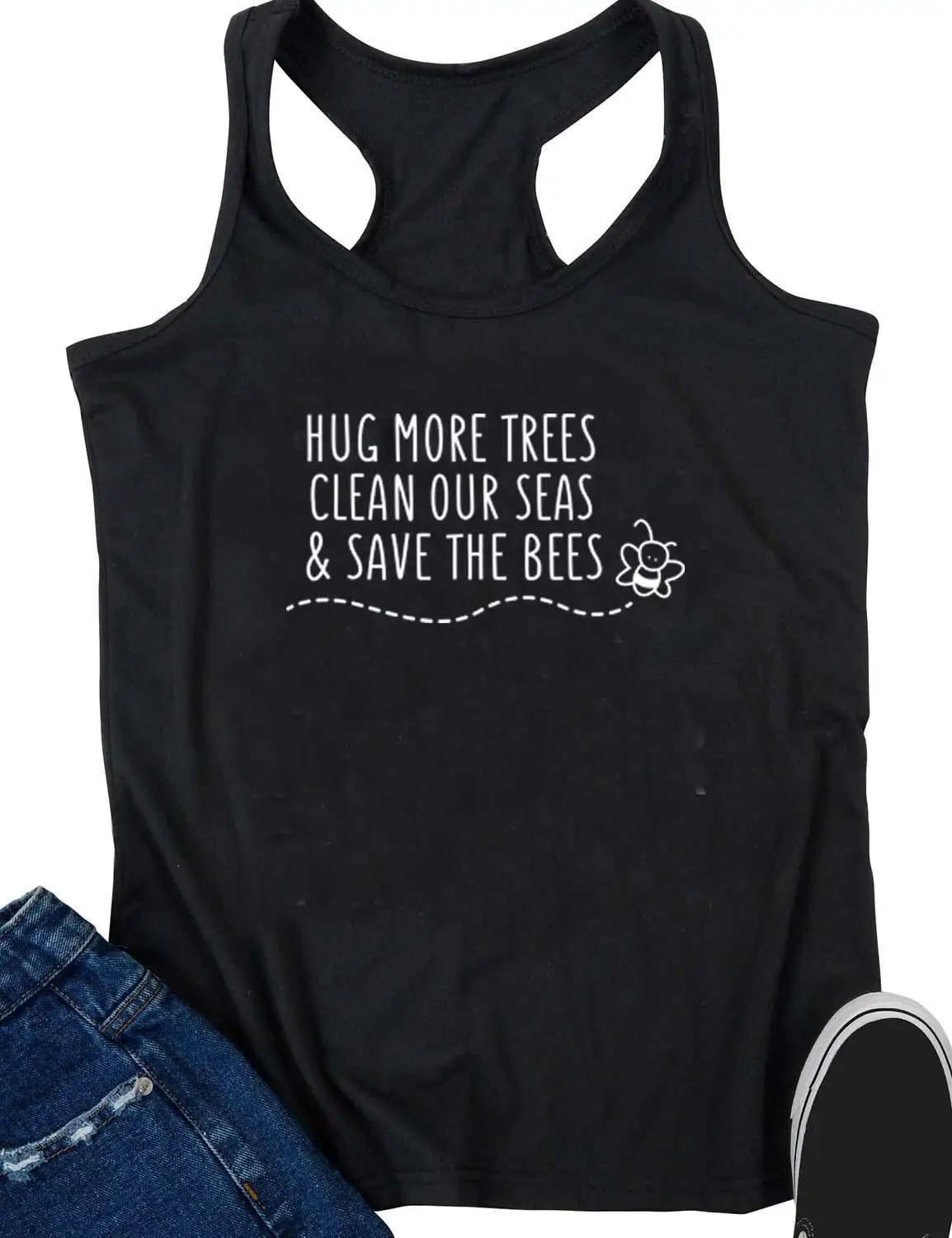 Жилет HUG MORE TREES CLEAN OUR SEAS, женская летняя майка с графическим принтом, забавная Повседневная футболка без рукавов, подарок любителю пчелы