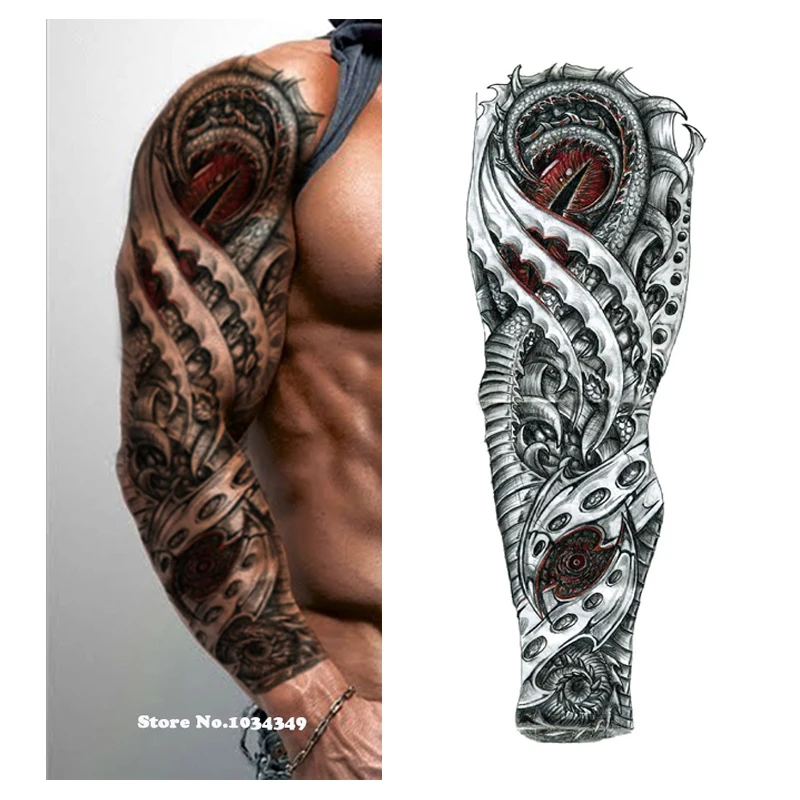 

New 1 Piece Temporary Tattoo Sticker mechanical Full Flower Tattoo with Arm Body Art Big Large Fake Tattoo Sticker