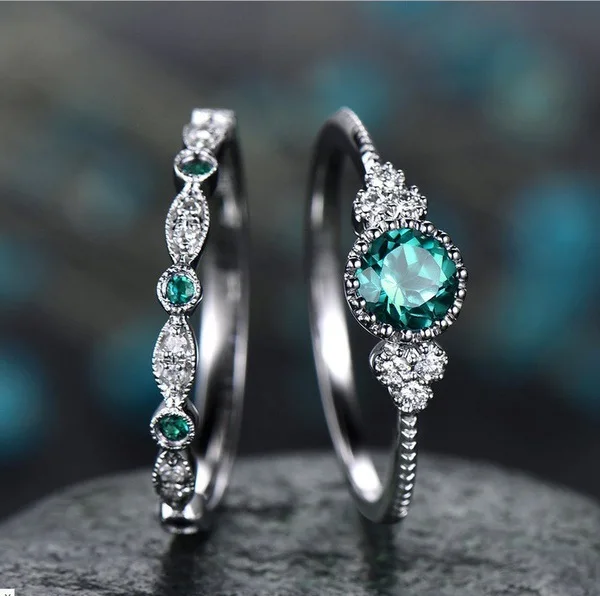

Silver Color Green Cubic Zircon Rings Women In Jewelry Blue Cubic Zircon Jewelry Design Rings For Women Rings Sets Luxury Party