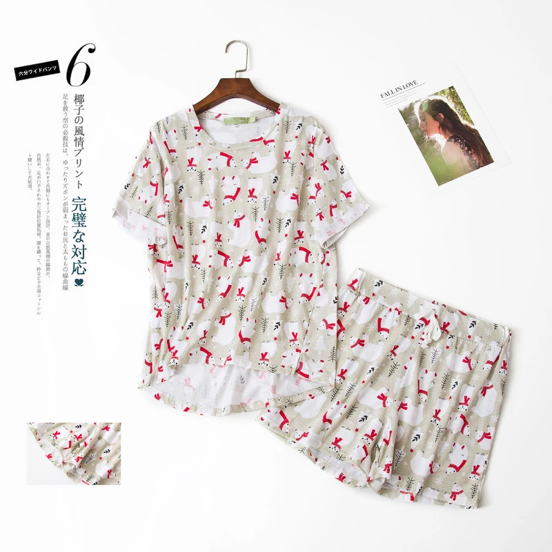 Комплект из 2 пижам Женская Хлопковая пижама костюм 2020 летняя Пижама с короткими