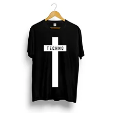 Techno Cruz impreso Camiseta para hombre mujer Unisex Festival de Música negro Detroit Tee Top verano Streetwear Camiseta Masculina