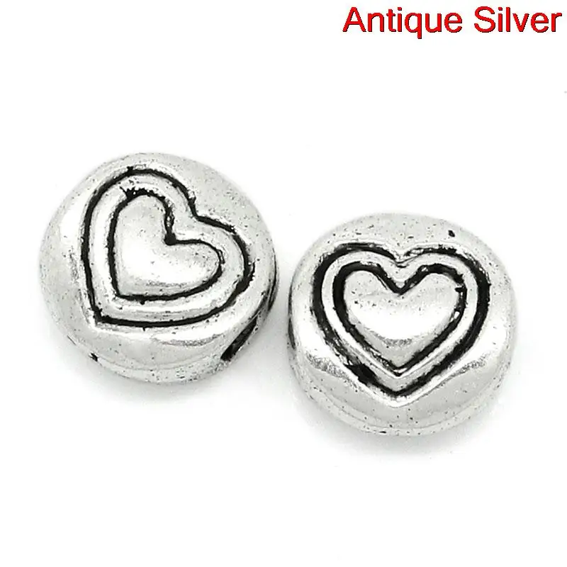 

DoreenBeads Zinc metal alloy Spacer Beads Round Antique Silver Heart Pattern About 6.0mm( 2/8") Dia, Hole:Approx 1.2mm, 25 PCs