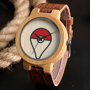 

Casual Nature Wood Bamboo Handmade Wrist Watch Pokemon Men Women Hot Pokeball Watches Genuine Leather Band Novel Bangle Gift