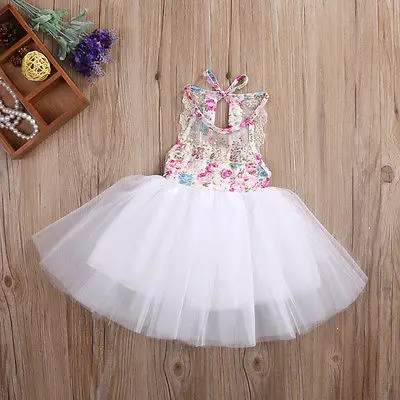 

Lace Ball Gown Girls Dresses Newborn Baby Kids Girls Tulle Tutu Floral Dress Backless Party Dresses Summer Children Clothing