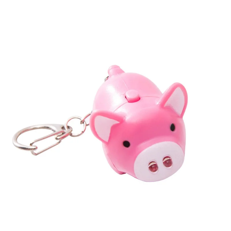 Cute Pig LED Keychain Flashlight Sound Rings Creative Kids Toys Pig Cartoon Sound Light Keychains Car keyring - Название цвета: C