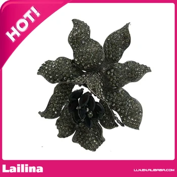 

Classic Crystal Rhinestone Large Flowers Orchid Brooch Pins Woman Jewelry Dark color