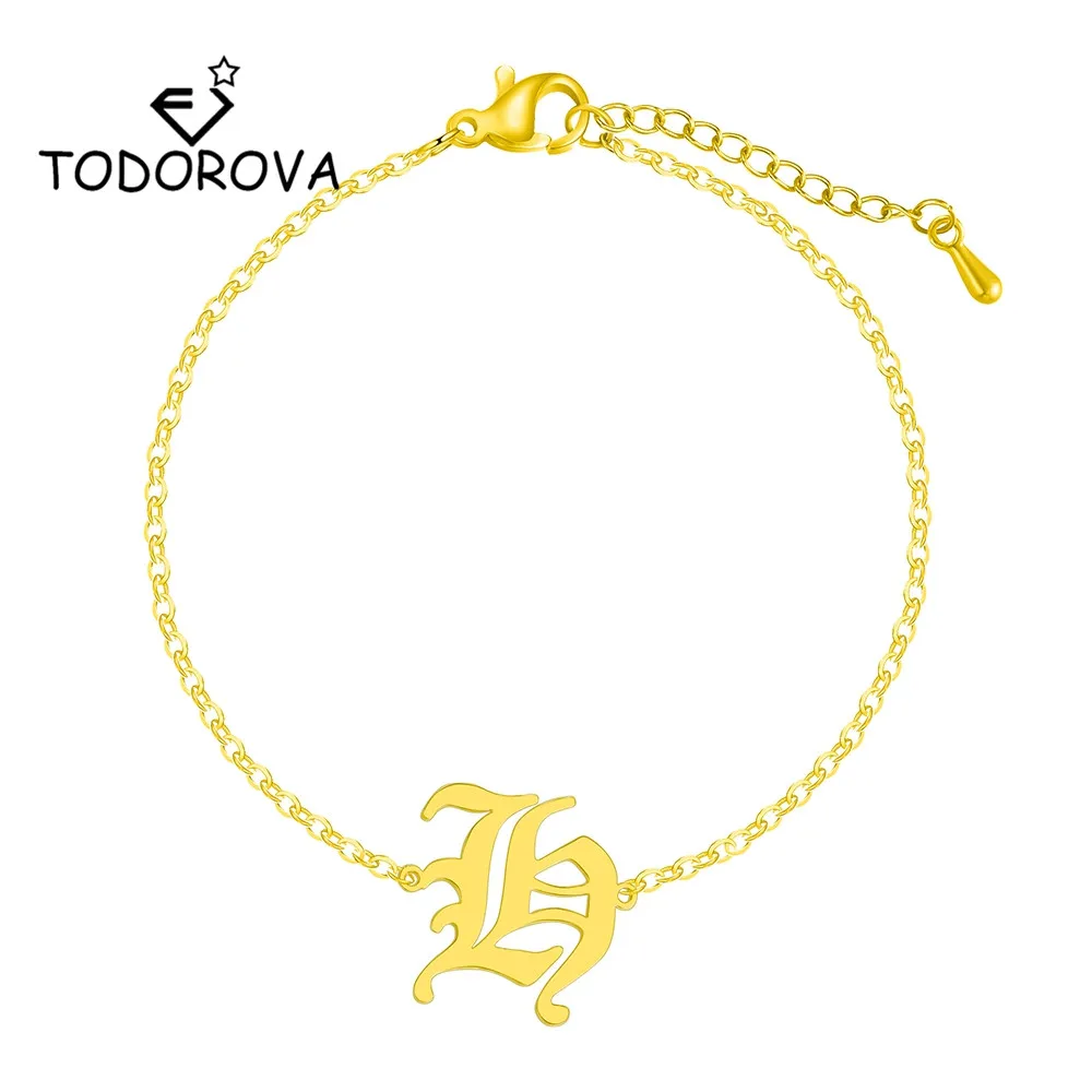 

Todorova Initial Charms Alphabet Bracelet Gold Color Letter Personalized Adjustable Women Bracelet Stainless Steel Jewelry