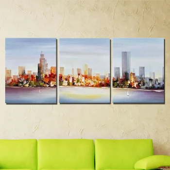

Large size Abstract modern city build No Frame mural Oil Paintings on Canvas 3pcs home Decor Wall Art picture for living room