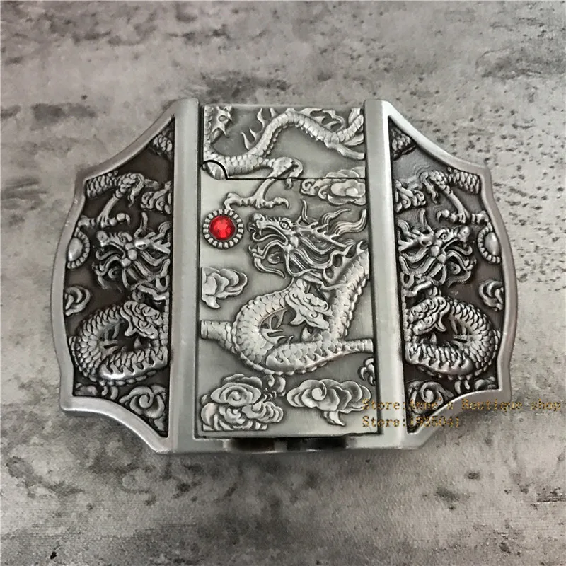 New Style Mens Luxury Metal Belt Buckle Silver Dragon Lighter Belt
