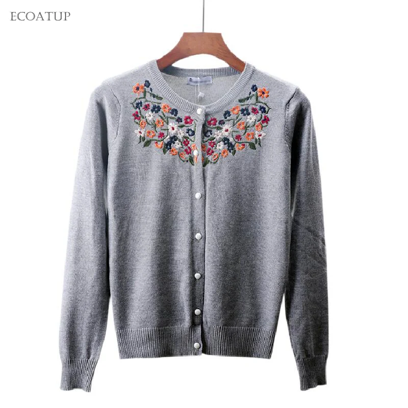 Vintage Embroidery Cardigan Women 2017 Fall Autumn O Neck Single
