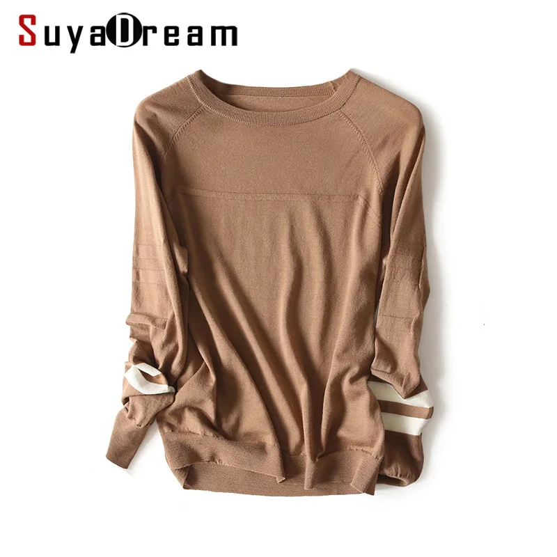 Women Wool Pullovers 100%Merino Wool O neck knitted