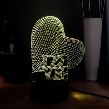 

Acrylic 3D Romantic Love Heart 7 Color Change LED RGB Mood DEC Bedside Table Night Light Girlfriend Holiday Gift Free Shipping