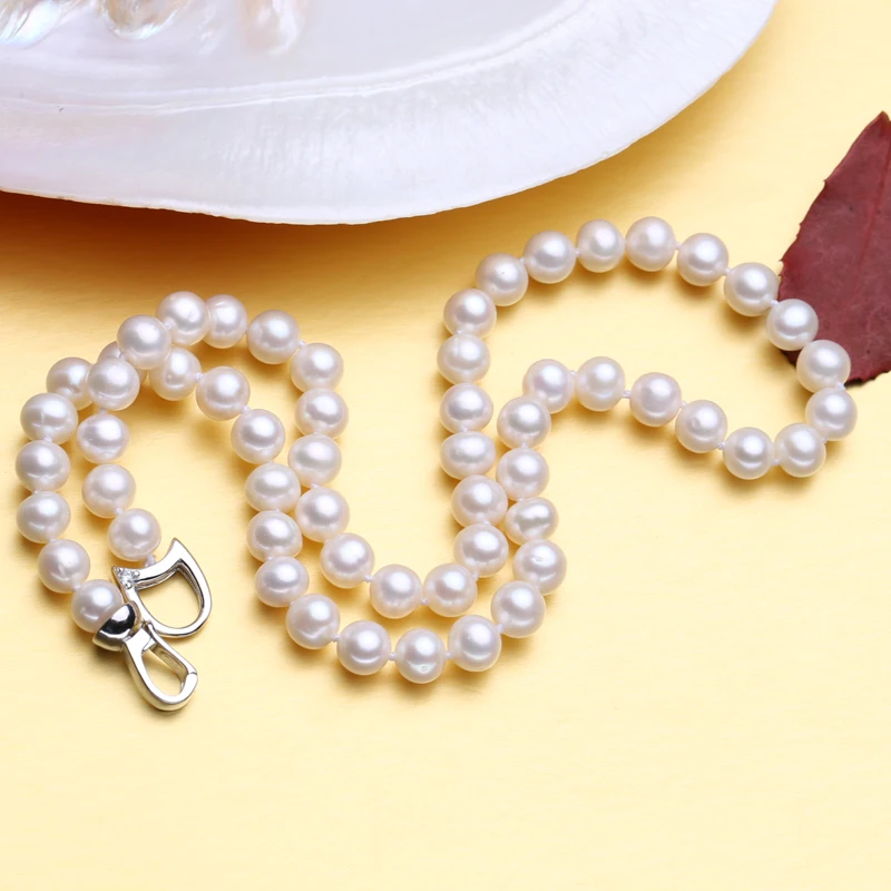 FENASY пресноводная овальная жемчужина ожерелье для женщин 7-8 мм жемчужное Ювелирное колье классическое винтажное ожерелье для женщин подарок любви