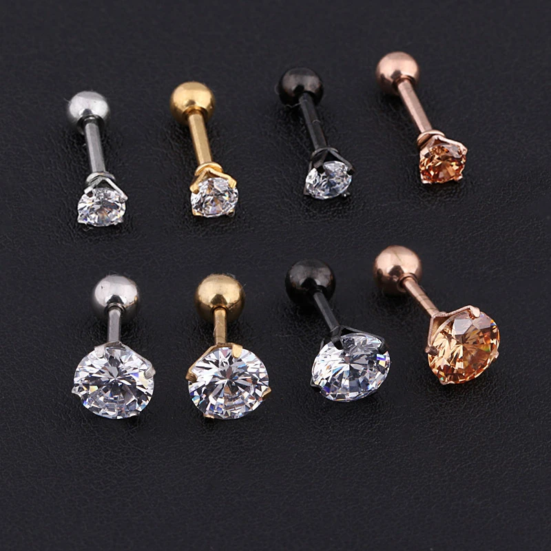 Pendientes médicos de circón de acero y titanio para mujer, aretes de tamaño 3/4/5/6mm, estrella de cristal para cartílago, Piercing para la oreja, joyería para el cuerpo superior, bricolaje|zircon earrings|earrings earstar -