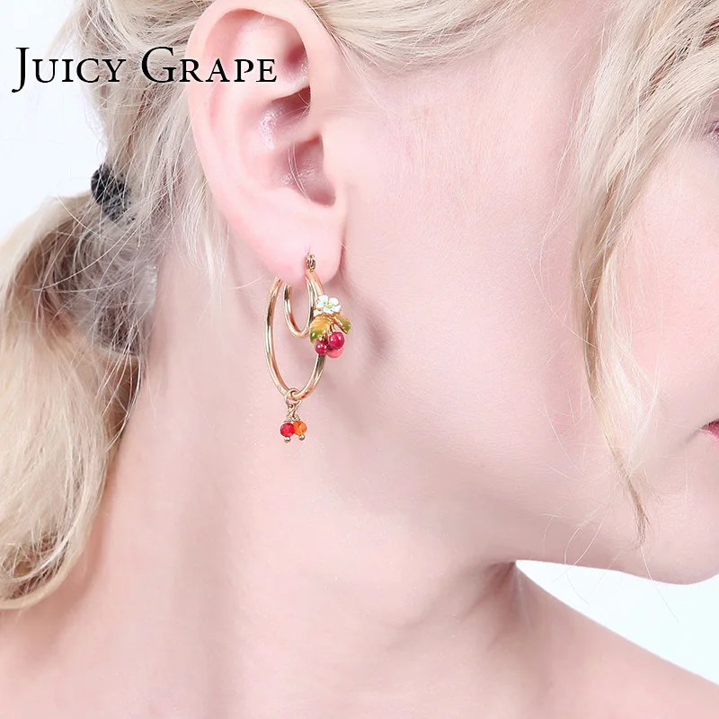 

Juicy Grape Vintage Enamel Cherry Party Earrings 925 Sterling Silver Needle Prevent Allergy Fashion Romantic Woman Jewelry