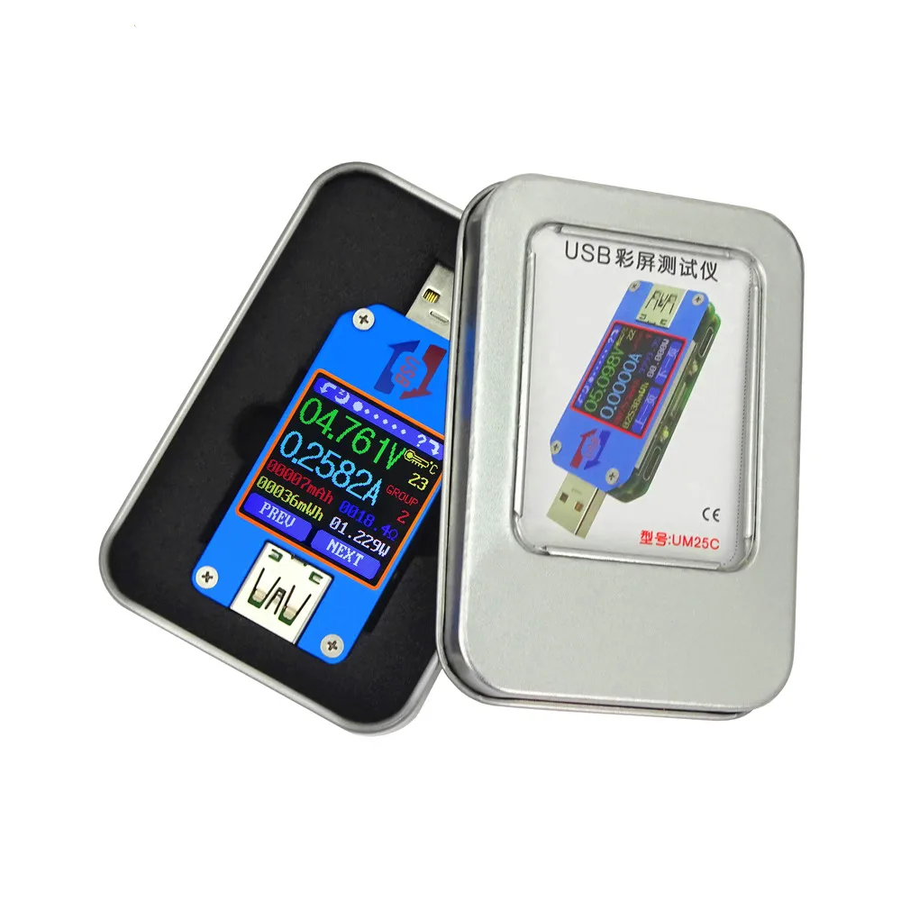 UM25C UM25 USB 2 0 type C цветной ЖК тестер напряжение vurrip Вольтметр Амперметр батарея