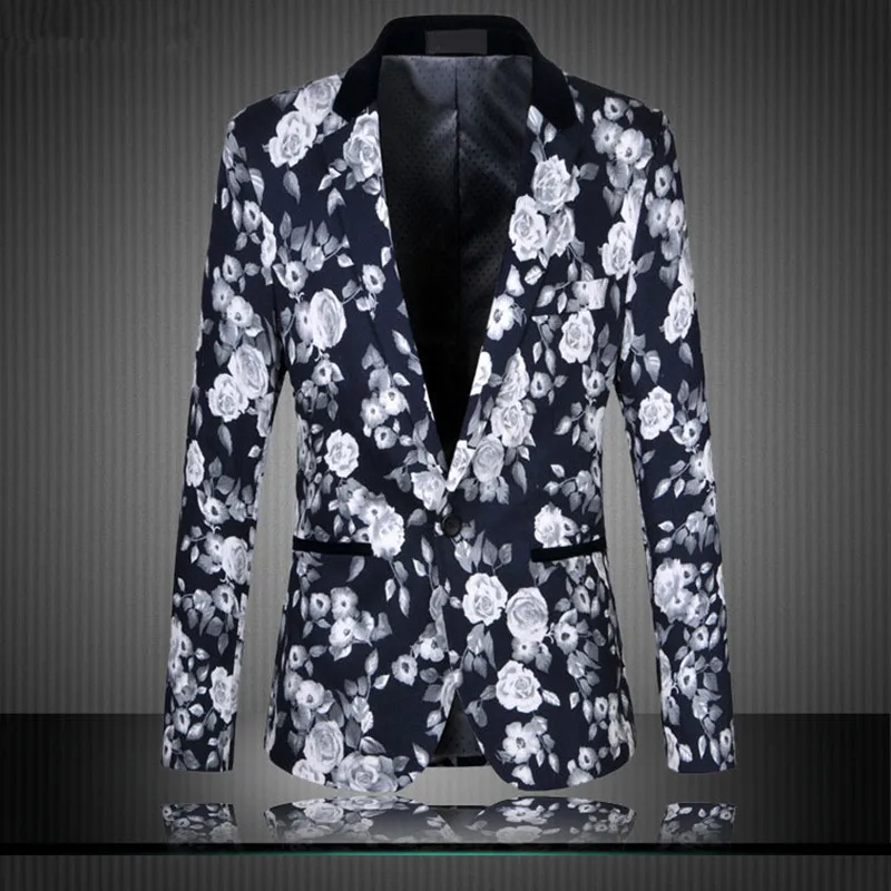 

2020 Korean Men Floral Blazer Oversized 4XL 5Xl 6XL New Arrival Slim Fit Casual Button Printed Suit Men Floral Blazer Jacket