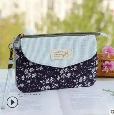 green floral Хлопковый клетчатый женский кошелек, Длинный кошелек для мелочей, женский маленький чехол для телефона, сумка-Органайзер для девочек - Цвет: green floral