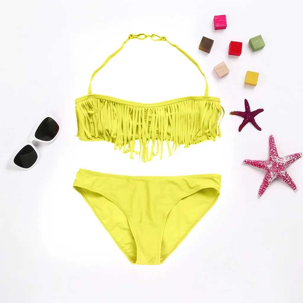 Детские для маленьких девочек одноцветное кисточка купальники комплект для маленьких девочек Купальник купальная одежда Maillot De Bain Enfant Fille, детские купальники