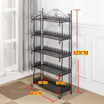 Континентальный складной многослойный Железный цветочный стеллаж напольный стиль балкон бонсай металлическая полка для обуви - Цвет: black5flr60x25x127cm