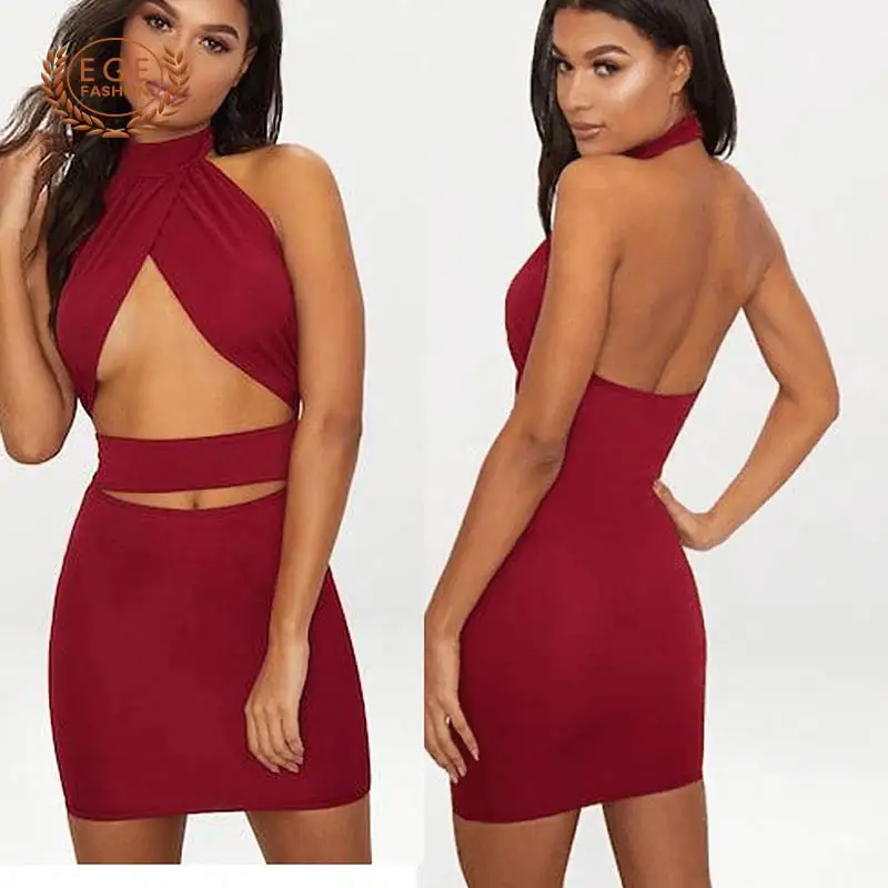 Women Halter Dress Sexy Deep V Neck Bodycon Dress Women Summer Sexy