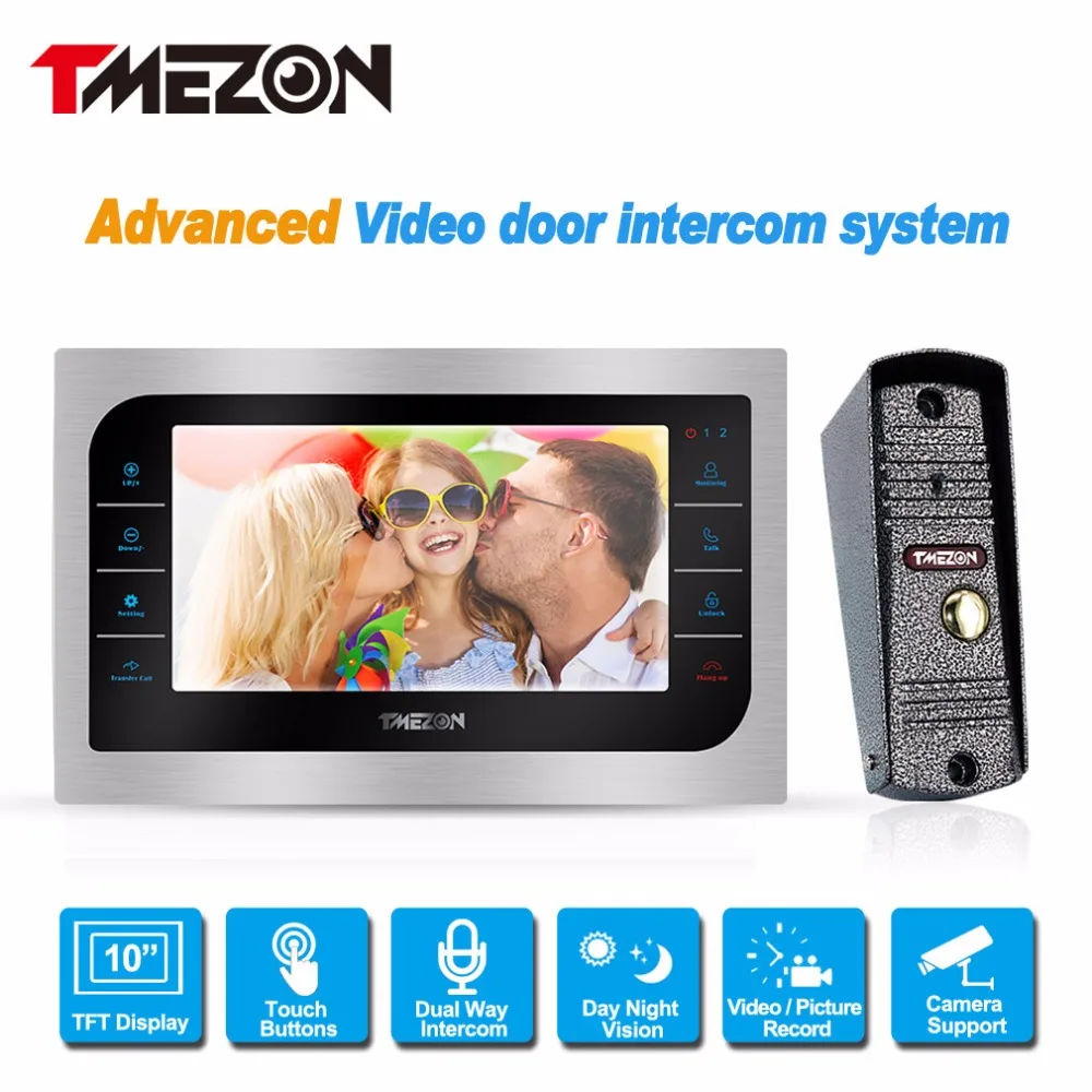 

TMEZON 10 Inch TFT Wired Video Door Phone Intercom System with 1x1200TVL Waterproof Doorbell Camera,Support Auto-IR Night Vision
