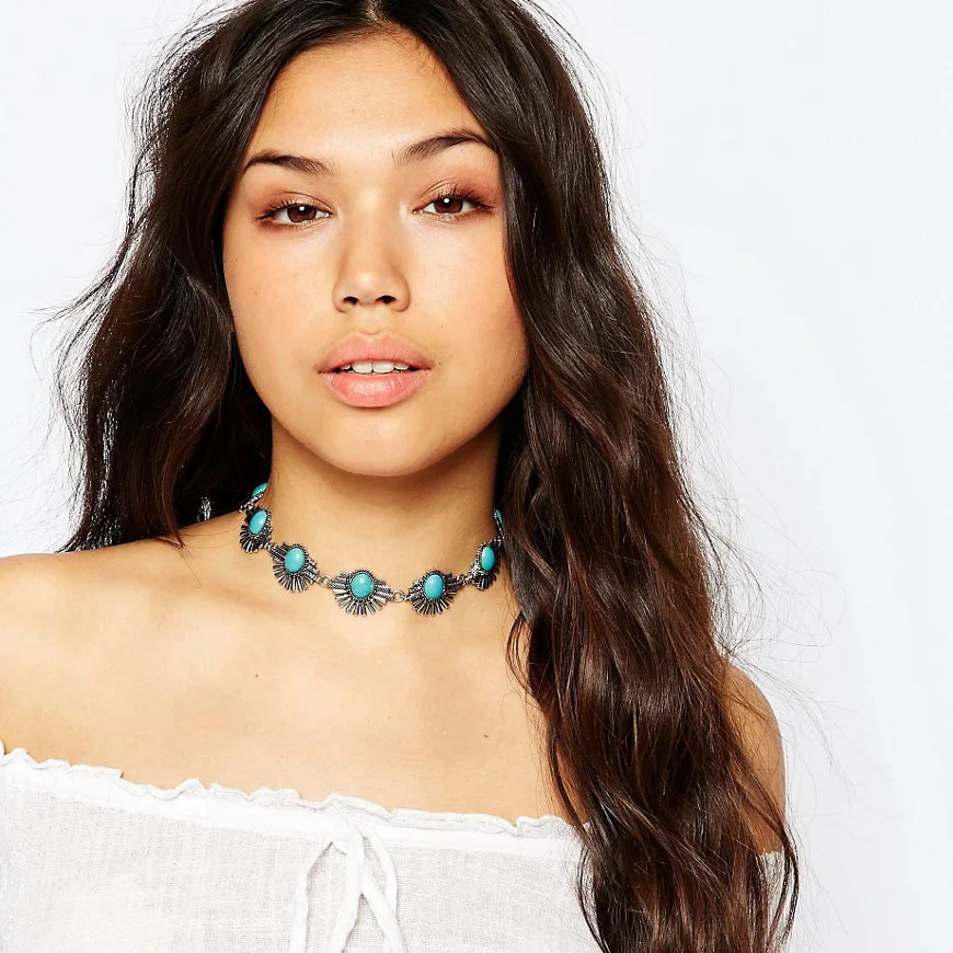 Vintage Punk Geometric Necklace For Women Antique Silver Plated Black