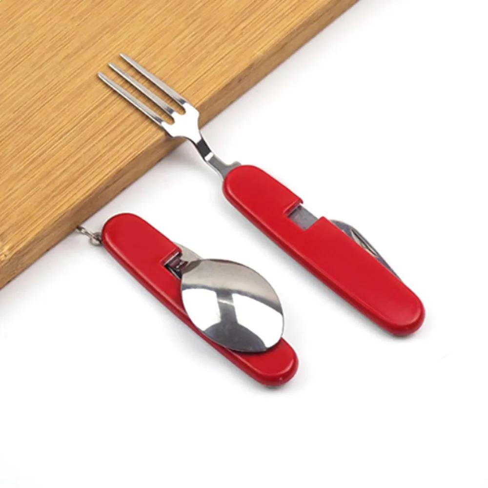 

Stainless Steel Spoon+Fork+Knife+Bottle Opener 4 in 1 Folding Cutlery Set Multifunctional Portable Outdoor Tableware 2018 Hot