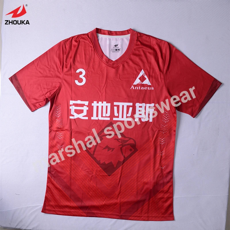 

OEM football uniform with breathable holes on each sides solid red color custom any logo football shirt maker soccer jersey