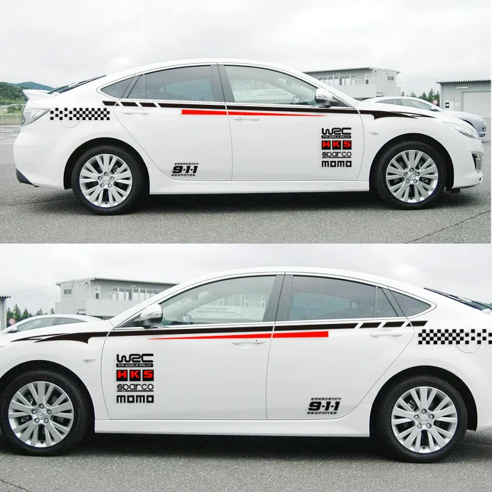 

Racing Stripe WRC Car Sticker Decal two sides case for MG6, K2, K5, FOCUS, CRUZE, Mitsubishi Lancer