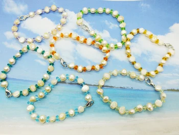 

Wholesale, 20PCS 8-9MM Pink Baroque Freshwater Pearl, Crystal, Very Beautiful Bracelet 7.5"