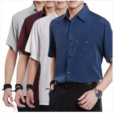 

2019 Men Shirts Summer Quinquagenarian Casual Shirt Male Short-Sleeve Shirt Top Plus Size Silk Shirts Men M to 4XL